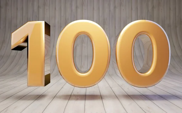 Gyllene Nummer 100 Trägolvet Renderad Glänsande Guld Alfabet Karaktär — Stockfoto