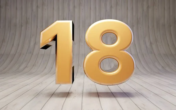 金18号在木制地板上3D渲染光滑的黄金字母表字符 — 图库照片