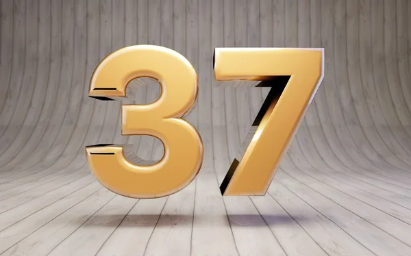 木製の床に黄金の番号37 3Dレンダリング光沢のある金のアルファベット文字 — ストック写真