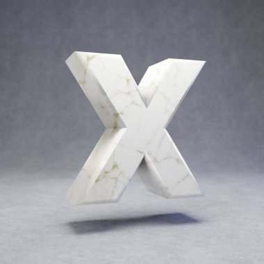 Beton arka planda beyaz mermer X harfi büyük harf. 3d biçimlendirilmiş parlak taş yazı tipi karakteri.