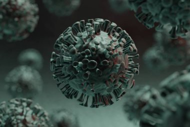 Coronavirus 2019-nCov virüs hücrelerinin mikroskobik görüntüsü. Mikroskop virüsü yaklaşıyor. Corona virüsü hücrelerinin 3D çizimi.