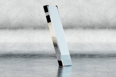 Krom 3D sırt / çizgi sembolü. Çizik metal arka planda parlak krom işareti var. Stüdyo ışık yansımalı metal alfabe. 3d oluşturulmuş yazı tipi karakteri.