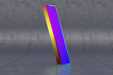 Çoklu renkli 3D sırt / sembol. Fayans kaplamasında parlak yanardöner işareti var. Stüdyo ışık yansımalı metal alfabe. 3d oluşturulmuş yazı tipi karakteri.