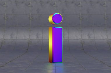 Çok renkli 3D harf küçük harf. Fayans zemininde parlak yanardöner bir harf. Stüdyo ışık yansımalı metal alfabe. 3d oluşturulmuş yazı tipi karakteri.