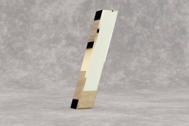 Altın 3d ileri / ileri işareti. Beton zeminde parlak altın bir tabela. Stüdyo ışık yansımalı metal alfabe. 3d oluşturulmuş yazı tipi karakteri.