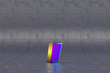 Çok renkli 3D koma sembolü. Fayans kaplamasında parlak yanardöner işareti var. Stüdyo ışık yansımalı metal alfabe. 3d oluşturulmuş yazı tipi karakteri.