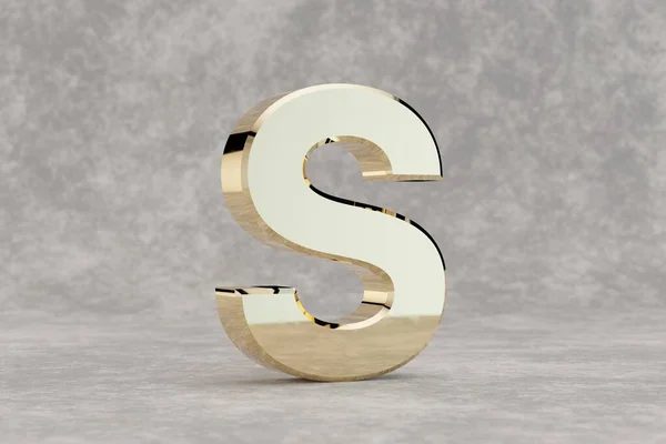 ゴールドの3D文字S大文字 具体的な背景に光沢のある黄金の文字 スタジオ光の反射を持つ金属アルファベット 3Dレンダリングフォント文字 — ストック写真