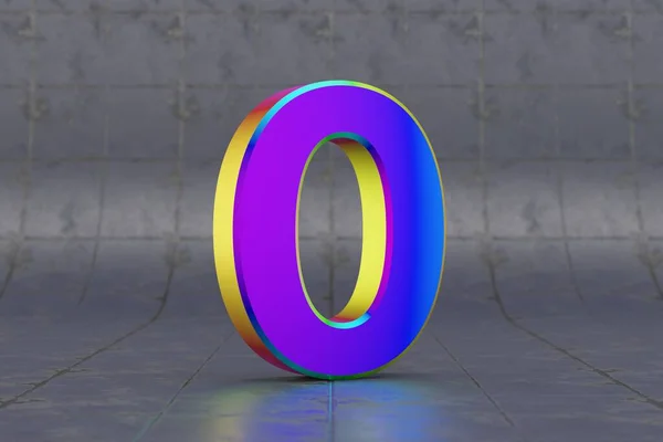多色の3D番号0 タイルの背景に光沢のある虹色の番号 スタジオ光の反射を持つ金属アルファベット 3Dレンダリングフォント文字 — ストック写真