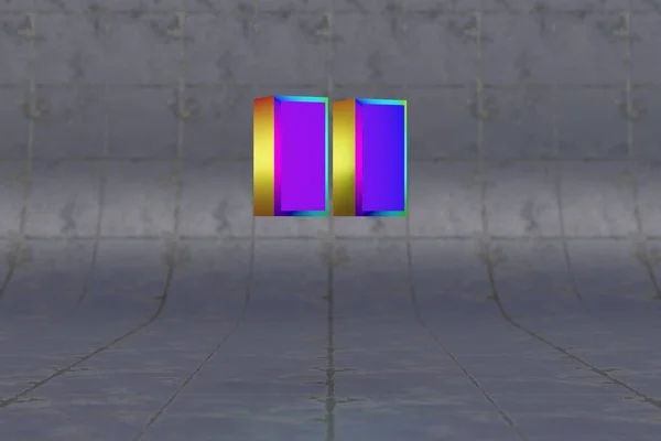 多色3D双引号 瓷砖背景上光滑的彩虹色标志 带有演播室光反射的金属字母 3D渲染字体字符 — 图库照片