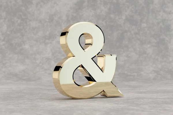 Gold Ampersand Symbol Glossy Golden Sign Concrete Background Metallic Alphabet — Stock Photo, Image
