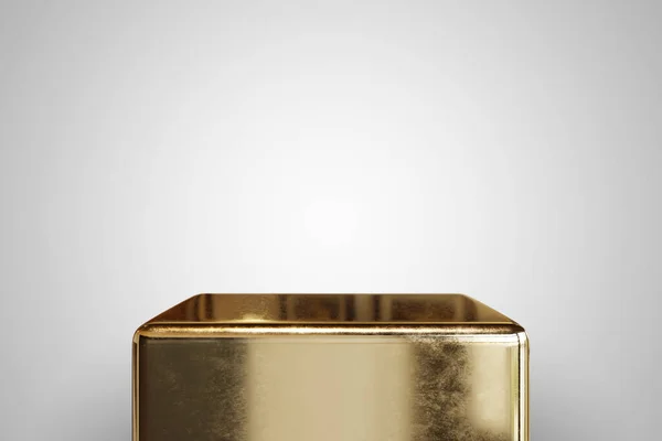 Empty Golden Podium White Background Best Product Presentation Rendered Cube — Stock Photo, Image