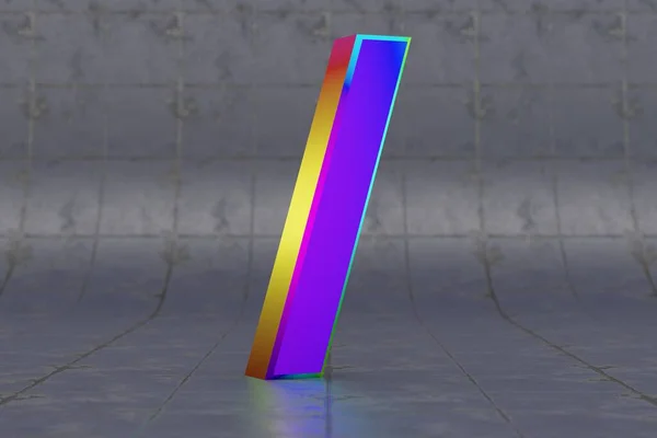 多色の3Dスラッシュ記号 タイルの背景に光沢のある虹色のサイン スタジオ光の反射を持つ金属アルファベット 3Dレンダリングフォント文字 — ストック写真