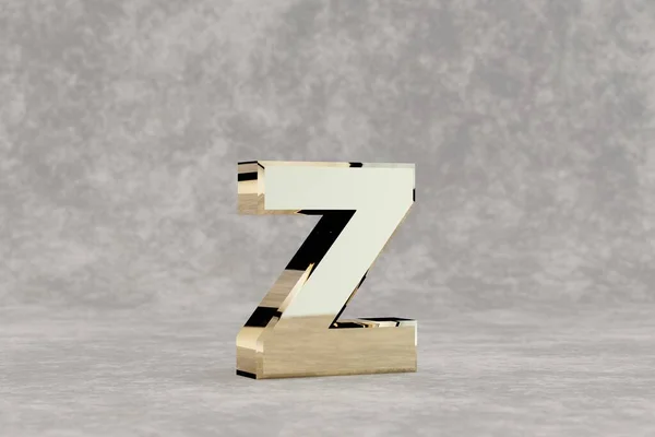 金色3D字母Z小写字母箱 具体背景上光滑的金色字母 带有演播室光反射的金属字母 3D渲染字体字符 — 图库照片