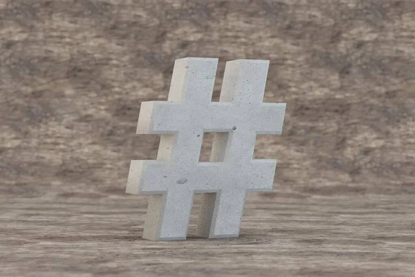 Concreto Símbolo Hashtag Sinal Pedra Dura Fundo Madeira Alfabeto Concreto — Fotografia de Stock
