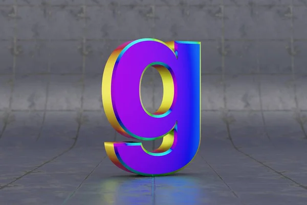 多色3D字母G小写字母 瓷砖背景上光滑的彩虹色字母 带有演播室光反射的金属字母 3D渲染字体字符 — 图库照片