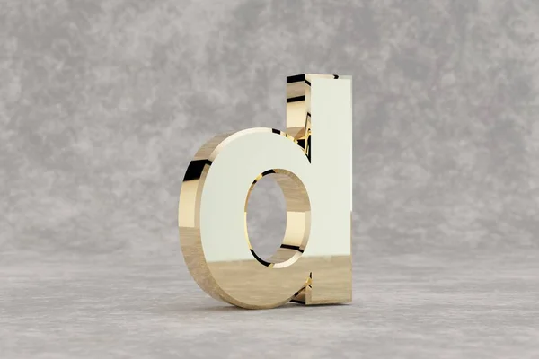 ゴールド3DレットD小文字 具体的な背景に光沢のある黄金の文字 スタジオ光の反射を持つ金属アルファベット 3Dレンダリングフォント文字 — ストック写真