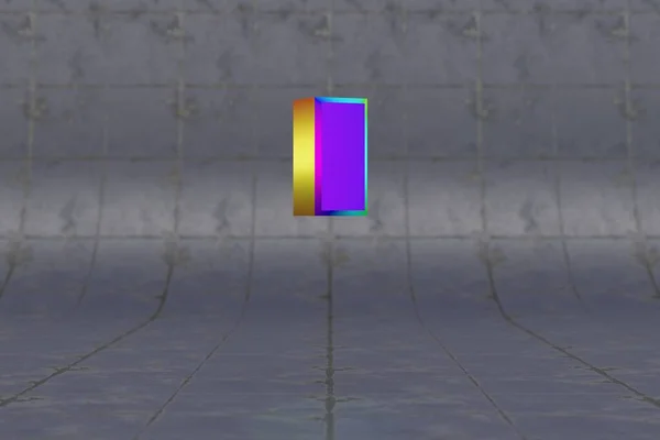 多色3D引号 瓷砖背景上光滑的彩虹色标志 带有演播室光反射的金属字母 3D渲染字体字符 — 图库照片