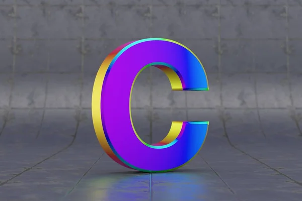 多色3D文字C大文字 タイルの背景に光沢のある虹色の文字 スタジオ光の反射を持つ金属アルファベット 3Dレンダリングフォント文字 — ストック写真
