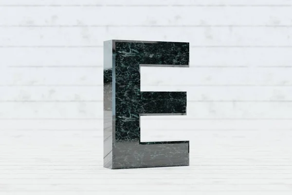 大理石の3D文字E大文字 白木の背景に濃い緑色の大理石の文字 3Dレンダリングフォント文字 — ストック写真