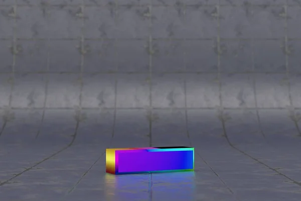 多色の3Dダッシュ記号 タイルの背景に光沢のある虹色のサイン スタジオ光の反射を持つ金属アルファベット 3Dレンダリングフォント文字 — ストック写真