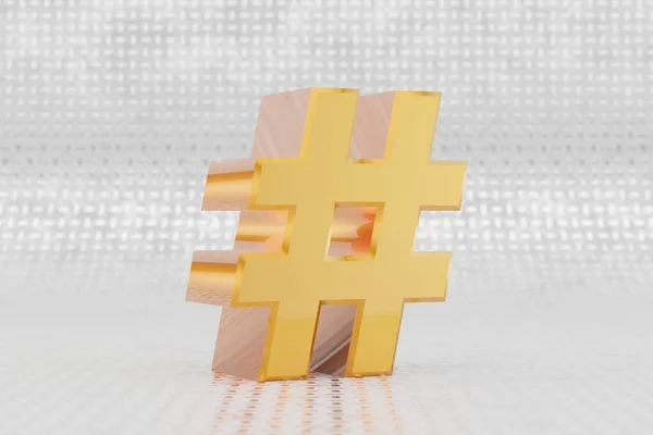 Geel Hashtag Symbool Glanzend Geel Metallic Teken Metalen Vloer Achtergrond — Stockfoto