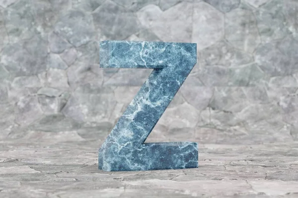 Marble 3d letter Z uppercase. Blue marble letter on stone background. 3d rendered font character.