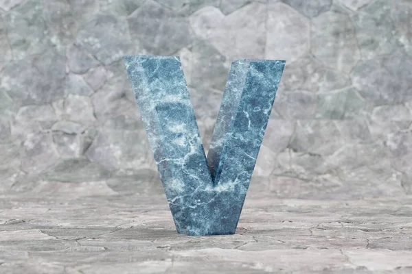 大理石の3D文字V大文字 石の背景に青い大理石の文字 3Dレンダリングフォント文字 — ストック写真