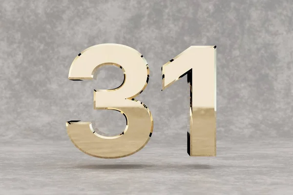 金の3D番号31 具体的な背景に光沢のある黄金の番号 スタジオの光の反射と金属桁 3Dレンダリング — ストック写真