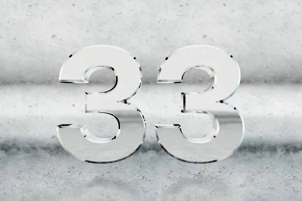 Chrome 3D番号33 傷金属の背景に光沢のあるクロム番号 スタジオの光の反射と金属桁 3Dレンダリング — ストック写真