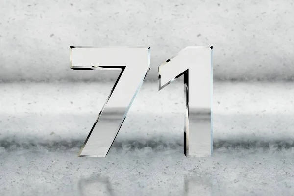 Chrome 3D番号71 傷金属の背景に光沢のあるクロム番号 スタジオの光の反射と金属桁 3Dレンダリング — ストック写真