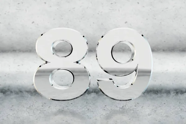 Chrome 3D番号89 傷金属の背景に光沢のあるクロム番号 スタジオの光の反射と金属桁 3Dレンダリング — ストック写真