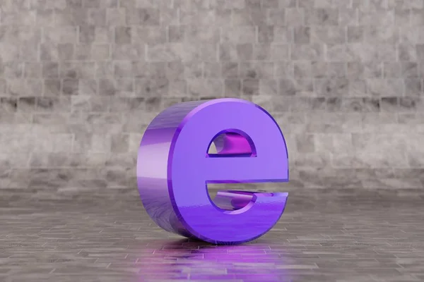 紫罗兰3D字母E小写字母 瓷砖背景上光滑的靛蓝字母 带有演播室光反射的金属字母 3D渲染字体字符 — 图库照片