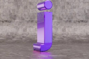 Violet 3d harfli J küçük harfi. Fayans zemininde parlak bir çivit harfi. Stüdyo ışık yansımalı metal alfabe. 3d oluşturulmuş yazı tipi karakteri.