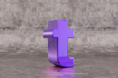 Violet 3D harfli küçük harf. Fayans zemininde parlak bir çivit harfi. Stüdyo ışık yansımalı metal alfabe. 3d oluşturulmuş yazı tipi karakteri.