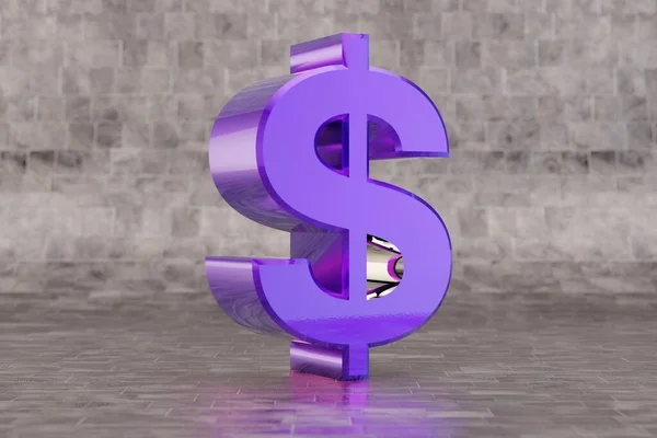 Фіолетовий Символ Долара Глянцевий Знак Індиго Фоні Плитки Металевий Алфавіт — стокове фото