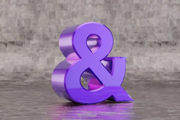 Violet Ampersand Szimbólum Fényes Indigó Jel Csempe Háttér Fém Ábécé — Stock Fotó