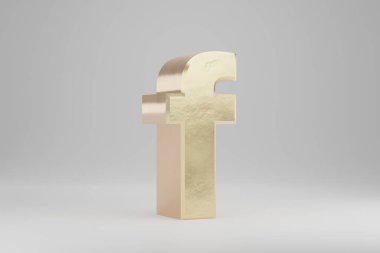 3D altın harfli küçük F harfi. Beyaz arka planda izole edilmiş altın harf. Kusurlu altın alfabe. 3d oluşturulmuş yazı tipi karakteri.