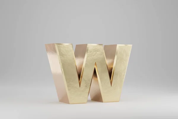 ゴールドの3D文字W小文字 白い背景に孤立した金色の文字 欠陥のある黄金のアルファベット 3Dレンダリングフォント文字 — ストック写真