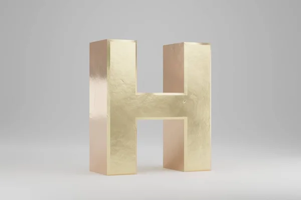 Gold 3d letter H uppercase. Golden letter isolated on white background. Golden alphabet with imperfections. 3d rendered font character.