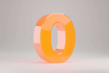 Neon 3D numara 0. Sarı neon numarası beyaz arkaplanda izole edilmiş. Parlak sarı neon alfabesi. 3d oluşturulmuş yazı tipi karakteri.