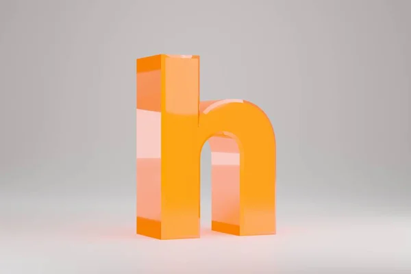 Neon 3d letter H lowercase. Yellow neon letter isolated on white background. Glossy yellow neon glowing alphabet. 3d rendered font character.