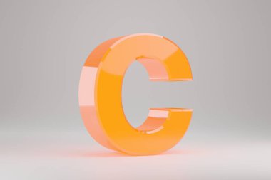 Neon 3d harfi C büyük harf. Sarı neon harfler beyaz arkaplanda izole edilmiş. Parlak sarı neon alfabesi. 3d oluşturulmuş yazı tipi karakteri.