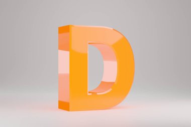 Neon 3d harfli D büyük harf. Sarı neon harfler beyaz arkaplanda izole edilmiş. Parlak sarı neon alfabesi. 3d oluşturulmuş yazı tipi karakteri.