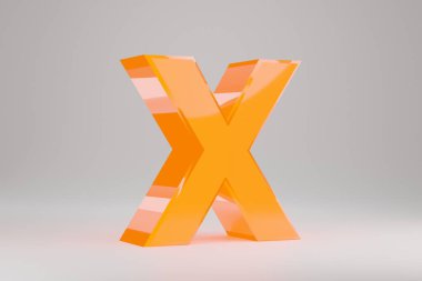 Neon 3d harf X büyük harf. Sarı neon harfler beyaz arkaplanda izole edilmiş. Parlak sarı neon alfabesi. 3d oluşturulmuş yazı tipi karakteri.