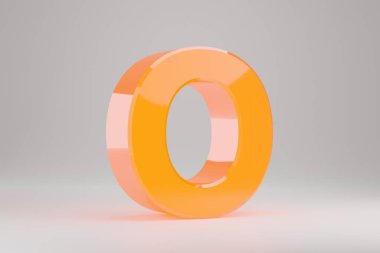 Neon 3D harf O büyük harf. Sarı neon harfler beyaz arkaplanda izole edilmiş. Parlak sarı neon alfabesi. 3d oluşturulmuş yazı tipi karakteri.