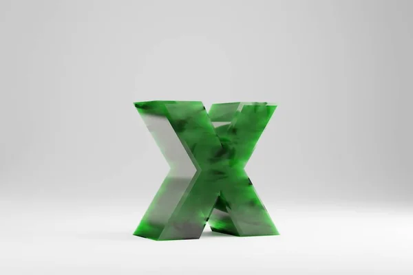 玉の3D文字X小文字 玉文字の白い背景に隔離された 緑色の玉半透明の石のアルファベット 3Dレンダリングフォント文字 — ストック写真