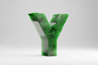 Yeşim 3d harfi Y büyük harf. Yeşim mektup beyaz arka planda izole. Yeşil yeşim taşı yarı saydam taş alfabesi. 3d oluşturulmuş yazı tipi karakteri.