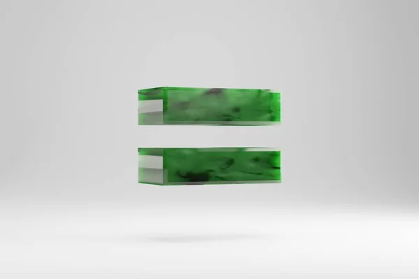 玉の3Dシンボルに等しい 玉のサイン白の背景に隔離された 緑色の玉半透明の石のアルファベット 3Dレンダリングフォント文字 — ストック写真