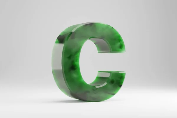 翡翠3D字母C大写字母 白色背景上孤立的翡翠字母 绿色玉石半透明石碑字母表 3D渲染字体字符 — 图库照片