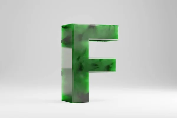 玉の3D文字F大文字 玉文字の白い背景に隔離された 緑色の玉半透明の石のアルファベット 3Dレンダリングフォント文字 — ストック写真